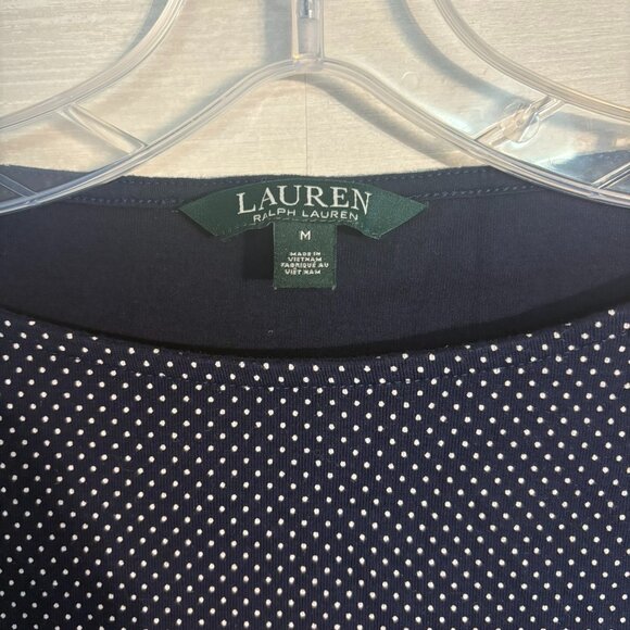 Ralph Lauren T Shirt Size Medium Women Navy Polka Dot Short Sleeve Tee - Picture 3 of 4